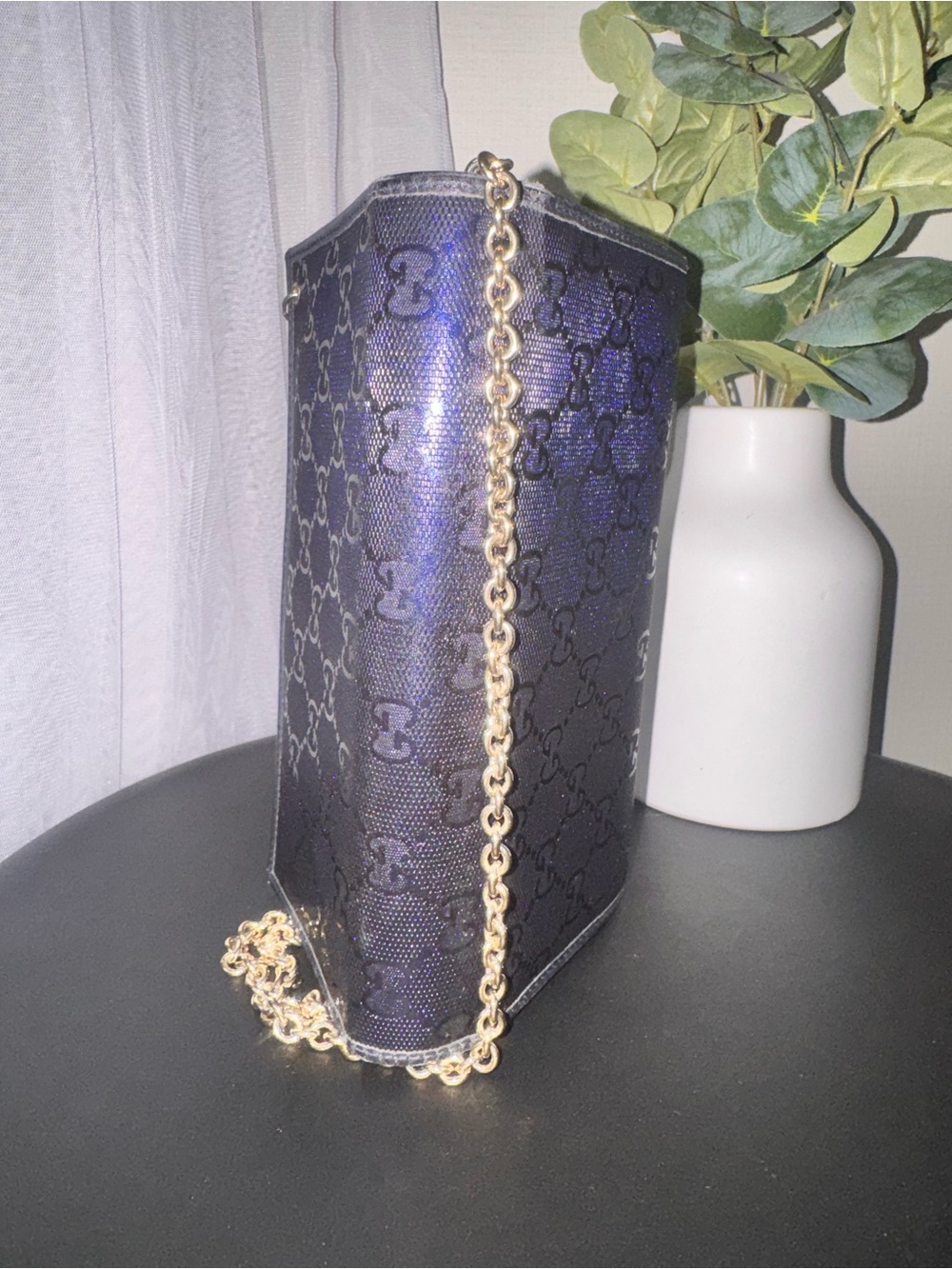 Gucci Navy GG Monogram Wallet on Chain - Picture 5 of 16